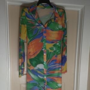 Multicolor Button-Down Dress